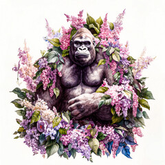 drawing of a gorilla with flowers