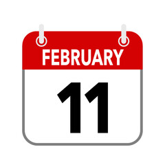 11 February, calendar date icon on white background.