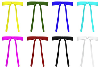 Bow set. Silk ribbons with bows festive decor satin. luxury, holiday packaging, design, elegant gift