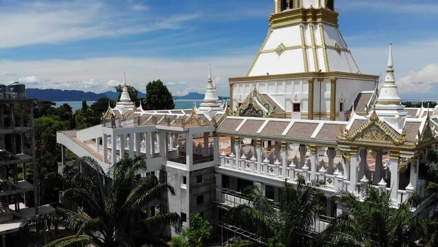 4K Aerial Footage of Wat Mahathat Laem Sak Temple in Ao Luek