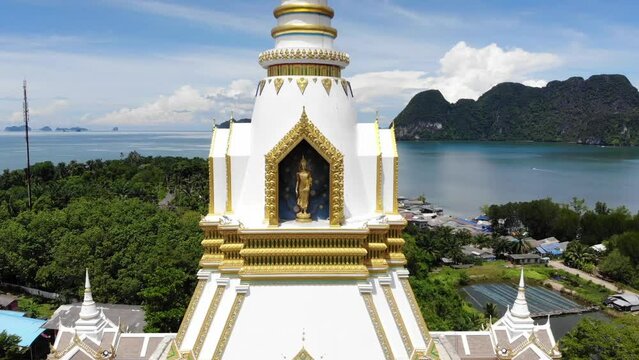 4K Aerial Footage of Wat Mahathat Laem Sak Temple in Ao Luek