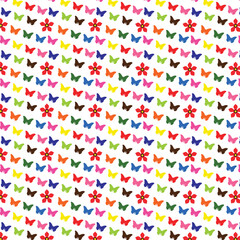 Seamless pattern with colorful butterflies and flowers. Vector illustration.