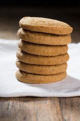 Stack of Biscuits on a rustic wooden table.