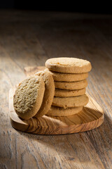 Stack of Biscuits on a rustic wooden table.