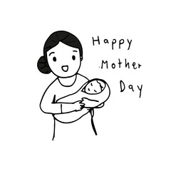 mother hold baby, line icon style vector