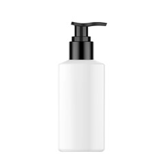Realistic bottle with black dispenser mockup. Vector illustration isolated on white background. Perfect for the presentation of soap, disinfectant, medical, etc. EPS10.