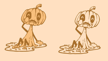 illustration of a pumpkin monster who is sad