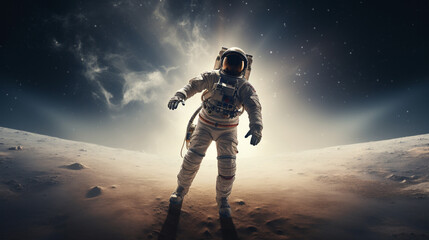Fototapeta na wymiar Cosmic Pilgrimage: Astronaut Ventures Through Starlit Vistas, Generative AI