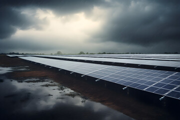 cloudy sky over solar farm