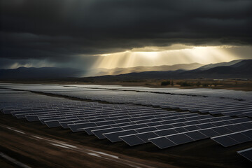 cloudy sky over solar farm
