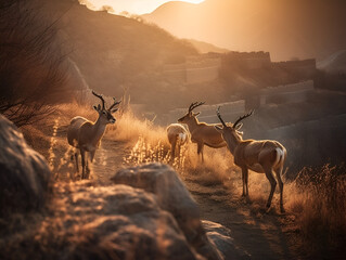 antelope in the sunset