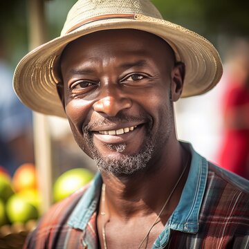 Bountiful Summer: Male Farmer's Genuine Connection at Market. Generative AI