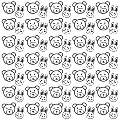 Seamless pattern with cute cartoon bear and bunny faces. Vector illustration.