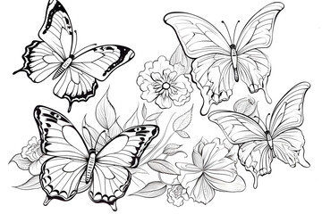butterflies line art colouring page