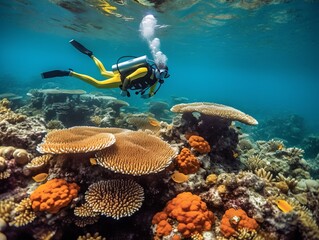 Fototapeta na wymiar Diving in the Great Barrier Reef. Generative AI