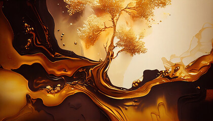 abstract fluid art background with melted gold
