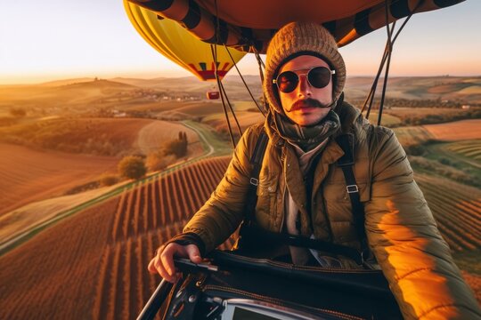 Hot Air Balloon Over Tuscany. Generative AI