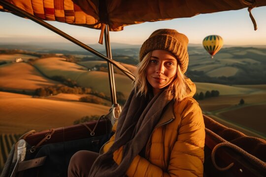 Hot Air Balloon Over Tuscany. Generative AI