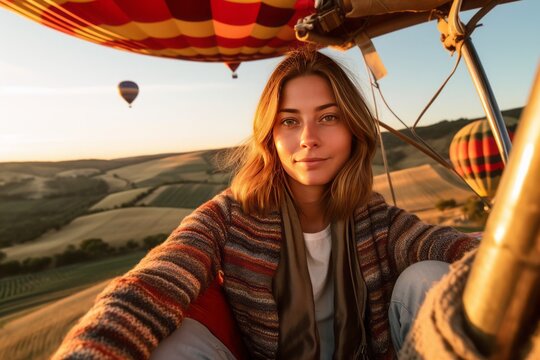 Hot Air Balloon Over Tuscany. Generative AI