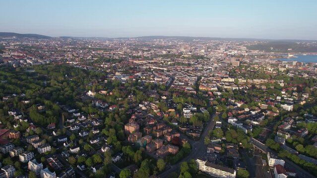 Drone Shot of Residential Suburbs of Oslo, Norway on Sunny Day, Panorama
