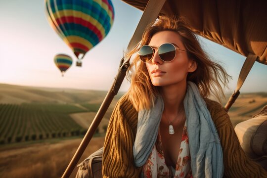 Hot Air Balloon Over Tuscany. Generative AI