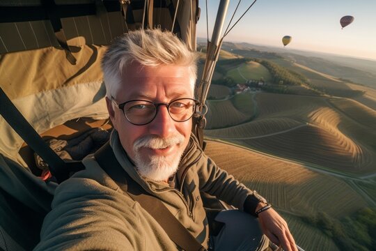 Hot Air Balloon Over Tuscany. Generative AI