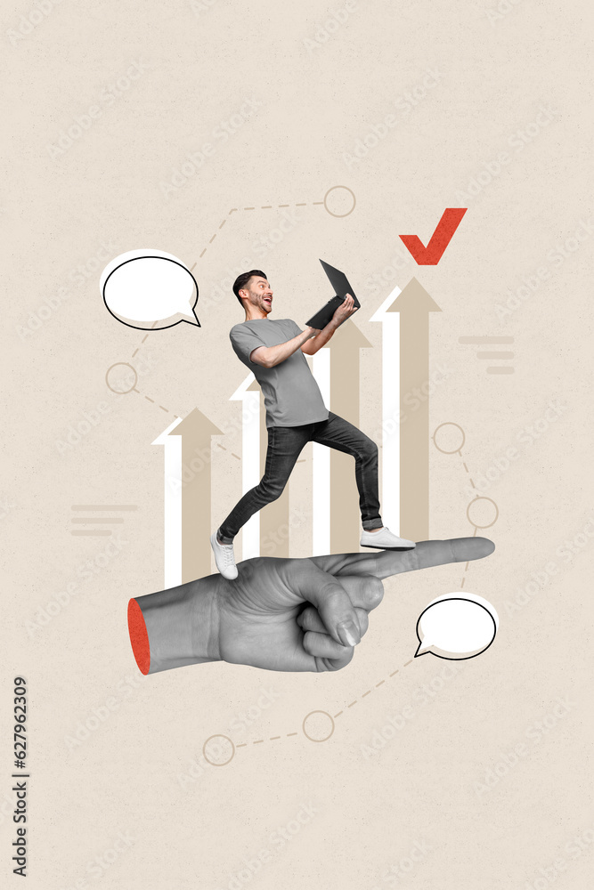 Poster magazine picture sketch collage image of excited distance remote texting apple samsung device empty 
