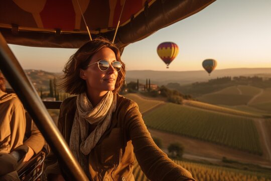 Hot Air Balloon Over Tuscany. Generative AI