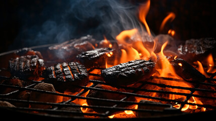 Fototapeta na wymiar Barbecue Grill Pit with Glowing And Flaming
