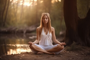 beautiful woman does yoga and meditation, generative AI