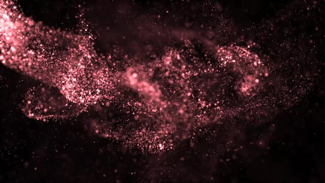 Colorful particles abstract background with colorful shining stars dust bokeh glitter awards dust. Futuristic glittering fly movement flickering loop in space on black background