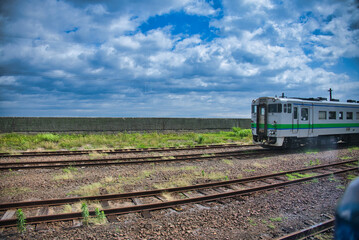 A view from inside a Shinkansen train in Japan.