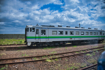 A view from inside a Shinkansen train in Japan.