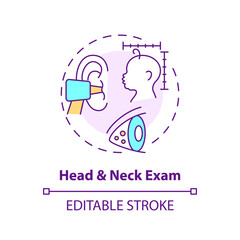Head and neck exam concept icon. Baby development. Range of motion. Muscle tone. Child healthcare. Pediatric clinic abstract idea thin line illustration. Isolated outline drawing. Editable stroke