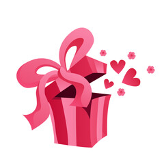 Pink gift with hearts for Valentine s Day. Isolated on a white background, vector illustration, cartoon style. can be used to create charming and romantic Valentine s Day cards, gift tags