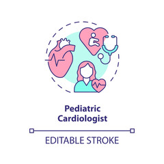 Pediatric cardiologist concept icon. Heart doctor. Disease prevention. Healthcare practitioner. Childcare centre abstract idea thin line illustration. Isolated outline drawing. Editable stroke