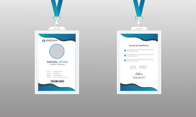 Abstract Geometric Blue Id Card Design, Professional Identity Card Template Vector for Employee and Others.