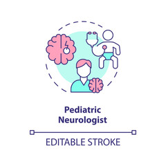 Pediatric neurologist concept icon. Nervous system. Brain doctor. Neurological disorder. Child development. Medical care abstract idea thin line illustration. Isolated outline drawing. Editable stroke