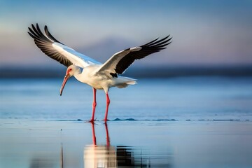 white stork with red beak  ciconia   generated by AI - obrazy, fototapety, plakaty
