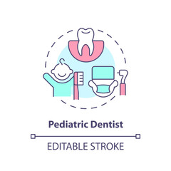 Fototapeta premium Pediatric dentist concept icon. Dental clinic. Oral health. Teeth treatment. Childcare center. Medical care abstract idea thin line illustration. Isolated outline drawing. Editable stroke