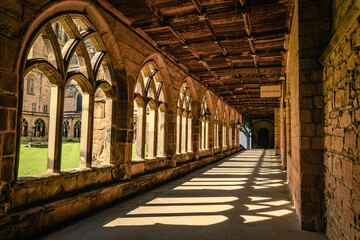 Fototapeta na wymiar The light and shadow on the corridor inside the Durham Cathedral