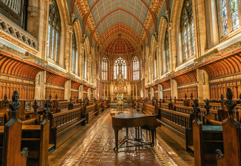 The beautiful view of the interior of the small chapel in the Ushaw College in Durham  - obrazy, fototapety, plakaty