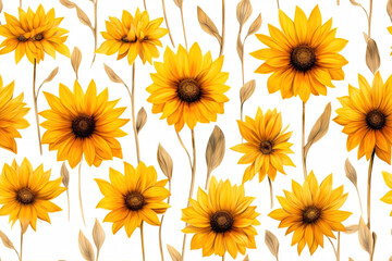 Obraz premium Sunflower seamless pattern. Yellow daisy on off-white background, ai generated, Perfect ornament for fashion fabric or other printable covers