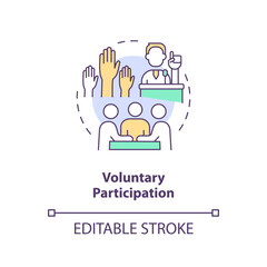 Editable voluntary participation icon concept, isolated vector, lobbying government thin line illustration.