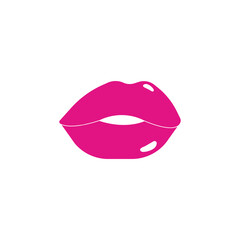 Sticker lips in the doll style. Pink color. Flat illustration isolated on white background. Vector illustration