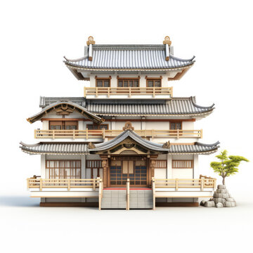 Exterior of Japanese house, isolated on white background