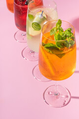 Summer alcoholic cocktails with ice. Relaxing refreshing drinks for hot summer