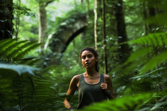Embracing Nature's Gym: A Determined Woman's Fitness Journey. Generative AI