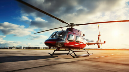Fototapeta premium Aerotaxi waiting for passengers on heliport landing zone