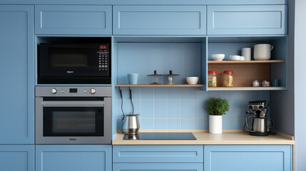 Luxury kitchen corner design with dark blue